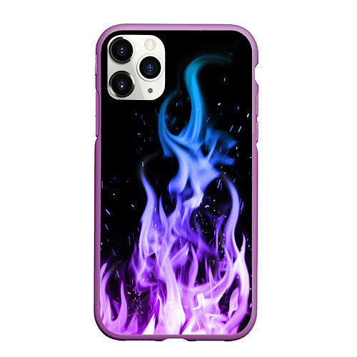 Чехол iPhone 11 Pro матовый ОГОНЬ НЕОНОВЫЙ / 3D-Фиолетовый – фото 1