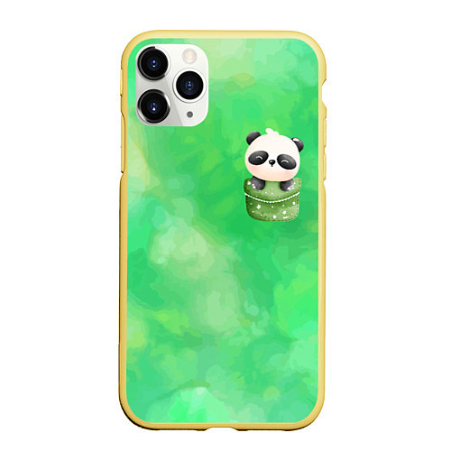 Чехол iPhone 11 Pro матовый Милая панда в кармане / 3D-Желтый – фото 1
