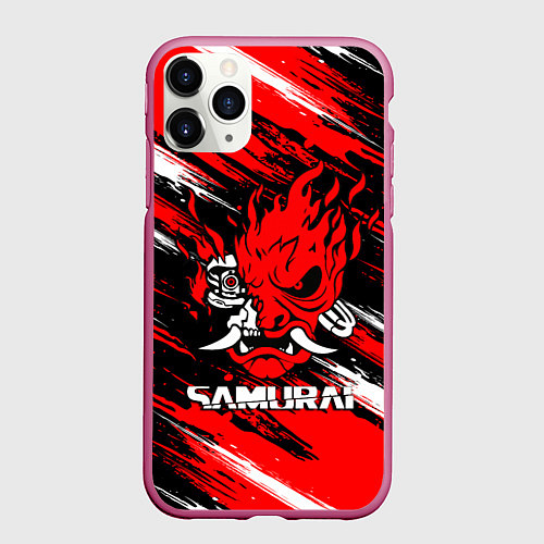 Чехол iPhone 11 Pro матовый SAMURAI CYBERPUNK 2077 КИБЕРПАНК 2077 / 3D-Малиновый – фото 1