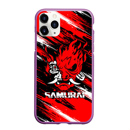 Чехол iPhone 11 Pro матовый SAMURAI CYBERPUNK 2077 КИБЕРПАНК 2077 / 3D-Фиолетовый – фото 1