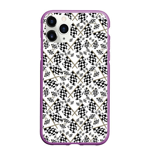 Чехол iPhone 11 Pro матовый Флажки для Автогонок / 3D-Фиолетовый – фото 1