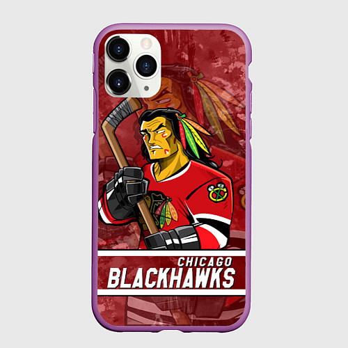 Чехол iPhone 11 Pro матовый Chicago Blackhawks , Чикаго Блэкхокс / 3D-Фиолетовый – фото 1