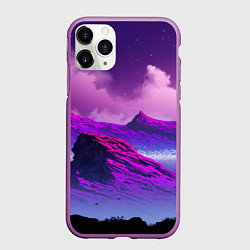 Чехол iPhone 11 Pro матовый Горы Закат Аниме, цвет: 3D-фиолетовый