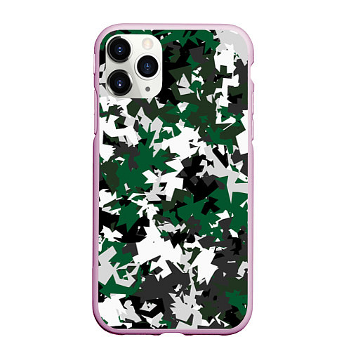 Чехол iPhone 11 Pro матовый Зелено-черный камуфляж / 3D-Розовый – фото 1