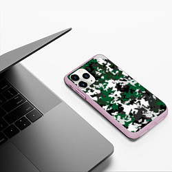 Чехол iPhone 11 Pro матовый Зелено-черный камуфляж, цвет: 3D-розовый — фото 2