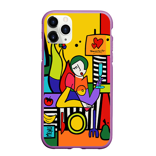 Чехол iPhone 11 Pro матовый Girl with a glass / 3D-Фиолетовый – фото 1