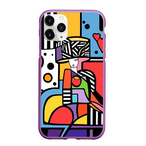 Чехол iPhone 11 Pro матовый Girl in a round hat / 3D-Фиолетовый – фото 1