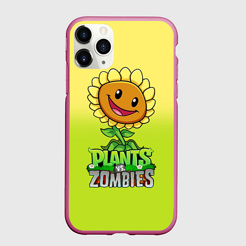 Чехол iPhone 11 Pro матовый Plants vs Zombies - Подсолнух / 3D-Малиновый – фото 1
