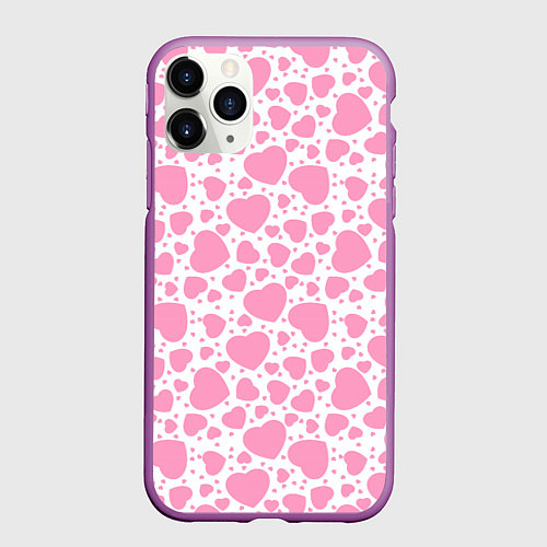 Чехол iPhone 11 Pro матовый Розовые Сердечки LOVE / 3D-Фиолетовый – фото 1