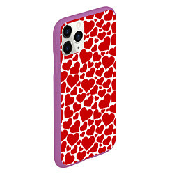 Чехол iPhone 11 Pro матовый Красные Сердечки LOVE, цвет: 3D-фиолетовый — фото 2