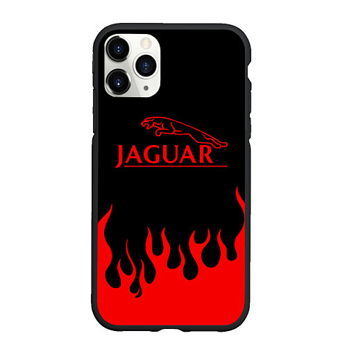 Чехол iPhone 11 Pro матовый Jaguar, Ягуар огонь / 3D-Черный – фото 1