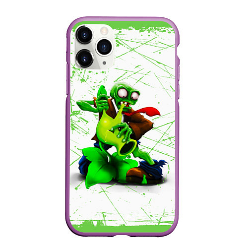 Чехол iPhone 11 Pro матовый Plants vs Zombies зомби против горохострела / 3D-Фиолетовый – фото 1