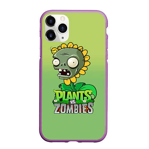 Чехол iPhone 11 Pro матовый Plants vs Zombies зомби-подсолнух / 3D-Фиолетовый – фото 1