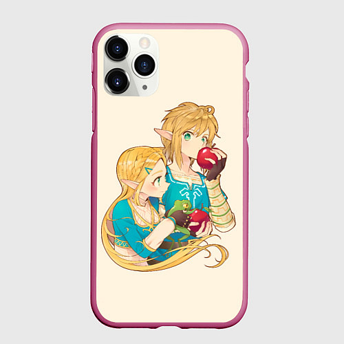 Чехол iPhone 11 Pro матовый Линк и Зельда с яблоками / 3D-Малиновый – фото 1