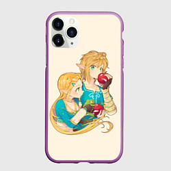 Чехол iPhone 11 Pro матовый Линк и Зельда с яблоками, цвет: 3D-фиолетовый