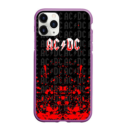 Чехол iPhone 11 Pro матовый Acdc Паттерн / 3D-Фиолетовый – фото 1