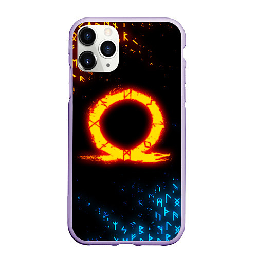Чехол iPhone 11 Pro матовый GOD OF WAR CRATOS FIRE SYMBOL RUNE / 3D-Светло-сиреневый – фото 1