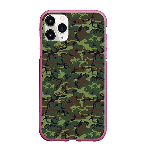 Чехол iPhone 11 Pro матовый Камуфляж Нато Вудленд woodland / 3D-Малиновый – фото 1