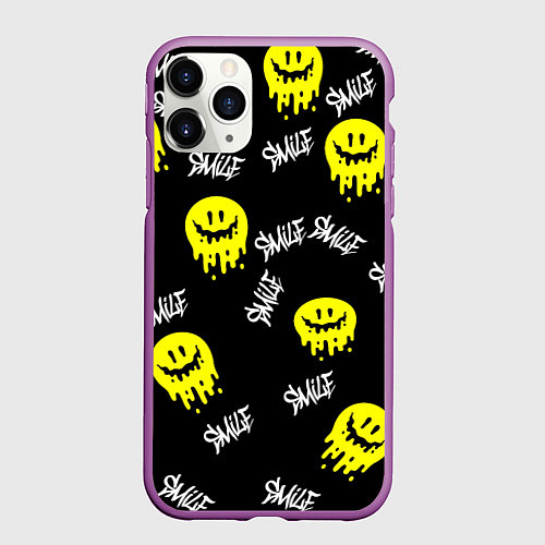 Чехол iPhone 11 Pro матовый SMILE smile граффити / 3D-Фиолетовый – фото 1