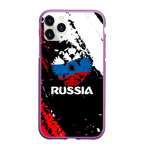 Чехол iPhone 11 Pro матовый Russia Герб в цвет Флага / 3D-Фиолетовый – фото 1