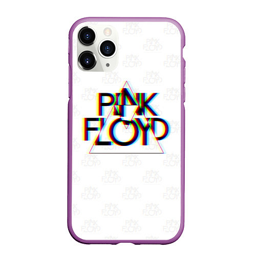 Чехол iPhone 11 Pro матовый PINK FLOYD LOGO ПИНК ФЛОЙД ГЛИТЧ / 3D-Фиолетовый – фото 1