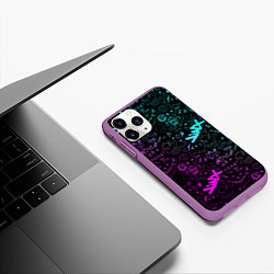 Чехол iPhone 11 Pro матовый League Of Legends - Arcane неон логотипы, цвет: 3D-фиолетовый — фото 2