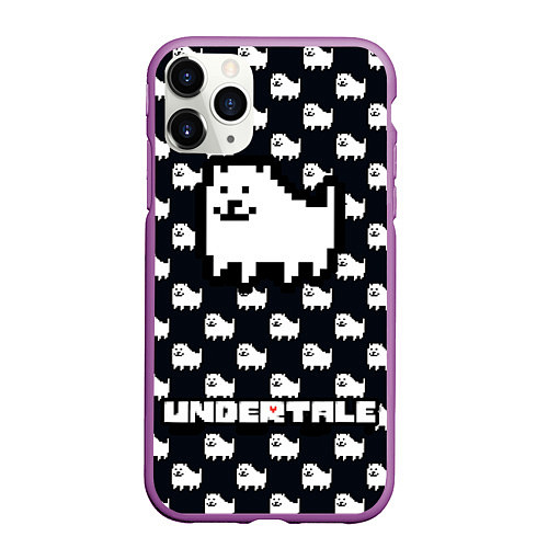 Чехол iPhone 11 Pro матовый UNDERTALE DOG AND LOGO УНДЕРТАЛЕ / 3D-Фиолетовый – фото 1