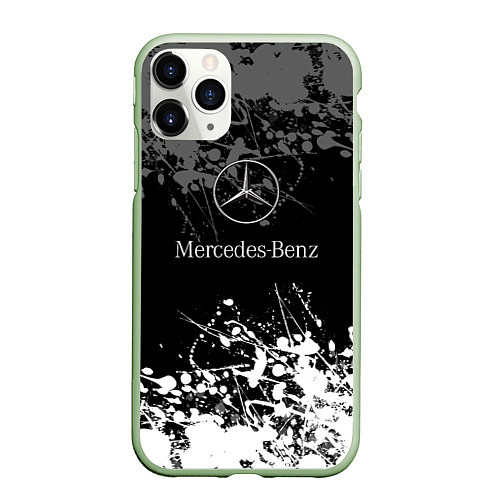 Чехол iPhone 11 Pro матовый Mercedes-Benz Брызги красок / 3D-Салатовый – фото 1