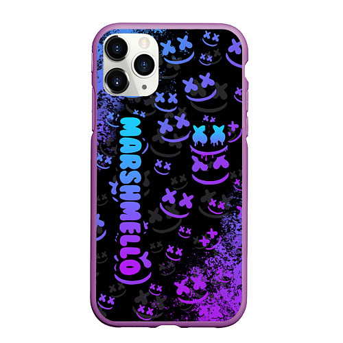 Чехол iPhone 11 Pro матовый Marshmello логотип / 3D-Фиолетовый – фото 1