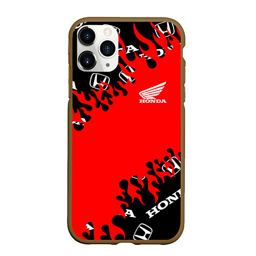 Чехол iPhone 11 Pro матовый Honda нарисованный огонь / 3D-Коричневый – фото 1