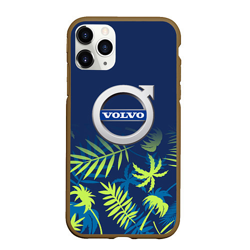 Чехол iPhone 11 Pro матовый Volvo Тропические листья / 3D-Коричневый – фото 1