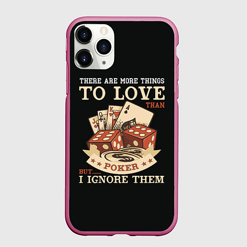 Чехол iPhone 11 Pro матовый Люблю Покер / 3D-Малиновый – фото 1