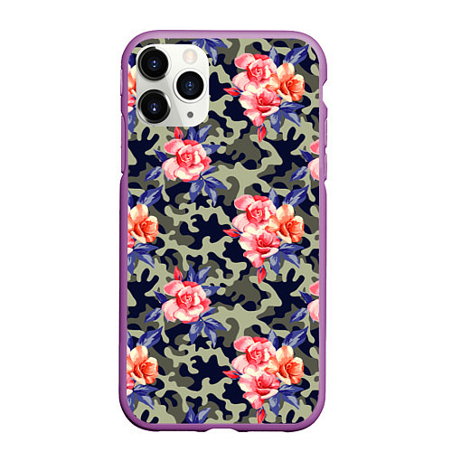 Чехол iPhone 11 Pro матовый Military rose / 3D-Фиолетовый – фото 1