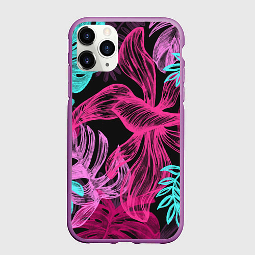 Чехол iPhone 11 Pro матовый Папоротниковый неон / 3D-Фиолетовый – фото 1