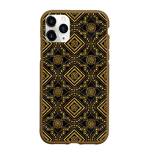 Чехол iPhone 11 Pro матовый Versace classic pattern / 3D-Коричневый – фото 1