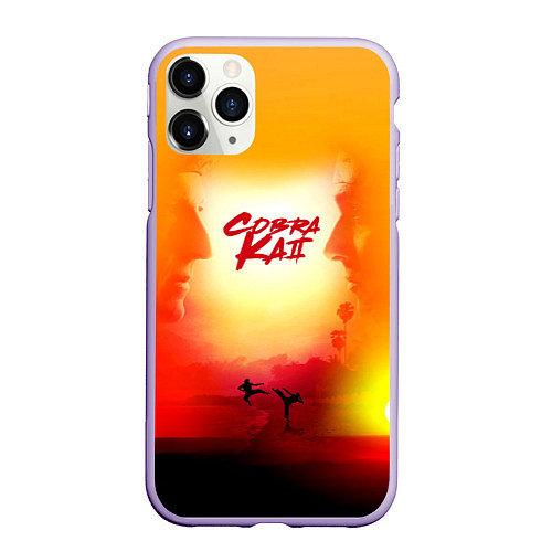 Чехол iPhone 11 Pro матовый Кобра Кай Закат Градиент Cobra Kai Sun / 3D-Светло-сиреневый – фото 1