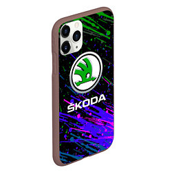 Чехол iPhone 11 Pro матовый Skoda разноцветные брызги, цвет: 3D-коричневый — фото 2