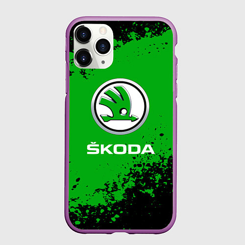 Чехол iPhone 11 Pro матовый Skoda следы от шин / 3D-Фиолетовый – фото 1