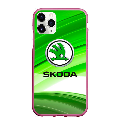 Чехол iPhone 11 Pro матовый Skoda texture / 3D-Малиновый – фото 1