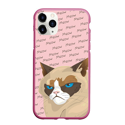 Чехол iPhone 11 Pro матовый Angry Cat Злой кот / 3D-Малиновый – фото 1