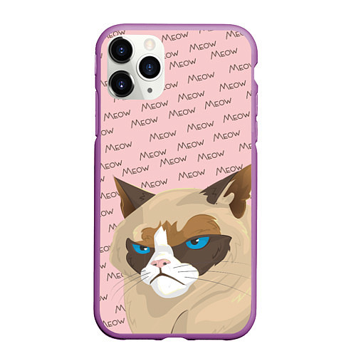 Чехол iPhone 11 Pro матовый Angry Cat Злой кот / 3D-Фиолетовый – фото 1