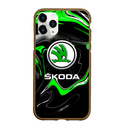 Чехол iPhone 11 Pro матовый Skoda: Auto Logo / 3D-Коричневый – фото 1