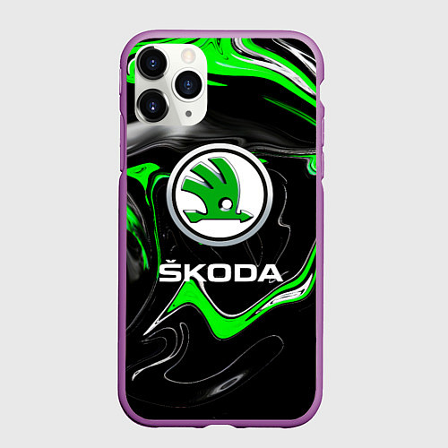 Чехол iPhone 11 Pro матовый Skoda: Auto Logo / 3D-Фиолетовый – фото 1