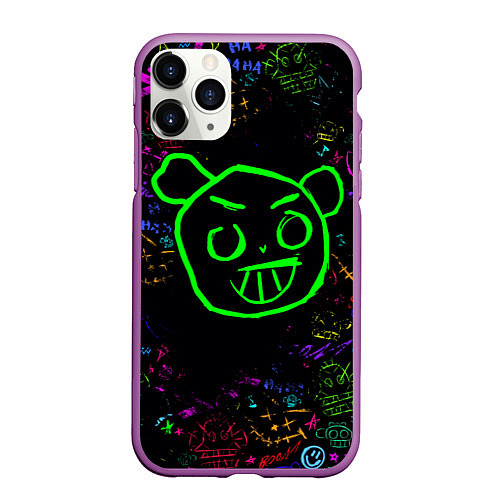 Чехол iPhone 11 Pro матовый League Of Legends граффити неон / 3D-Фиолетовый – фото 1