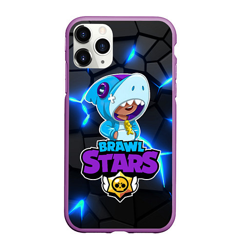 Чехол iPhone 11 Pro матовый ЛЕОН из БРАВО СТАРС Brawl Stars / 3D-Фиолетовый – фото 1