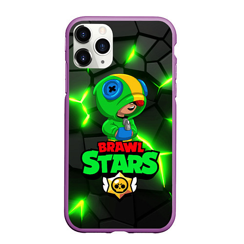 Чехол iPhone 11 Pro матовый ЛЕОН - БРАВО СТАРС Brawl Stars / 3D-Фиолетовый – фото 1