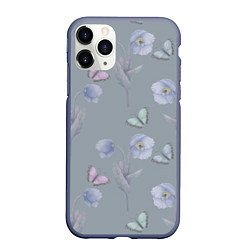 Чехол iPhone 11 Pro матовый Бабочки и цветы голубого мака