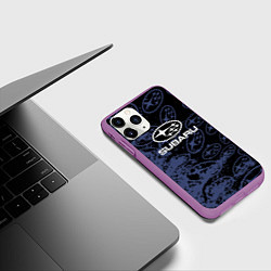 Чехол iPhone 11 Pro матовый Subaru Pattern спорт, цвет: 3D-фиолетовый — фото 2