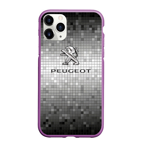 Чехол iPhone 11 Pro матовый Peugeot серая мозаика / 3D-Фиолетовый – фото 1