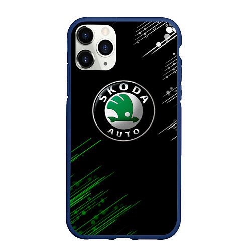 Чехол iPhone 11 Pro матовый Skoda - Геометрические линии / 3D-Тёмно-синий – фото 1